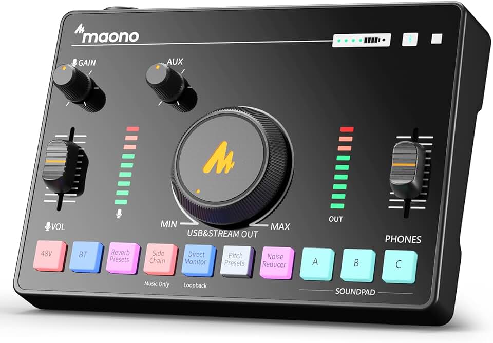 MAONO Streaming Audio Mixer, Audio Interface with Pro-preamp & Bluetooth
