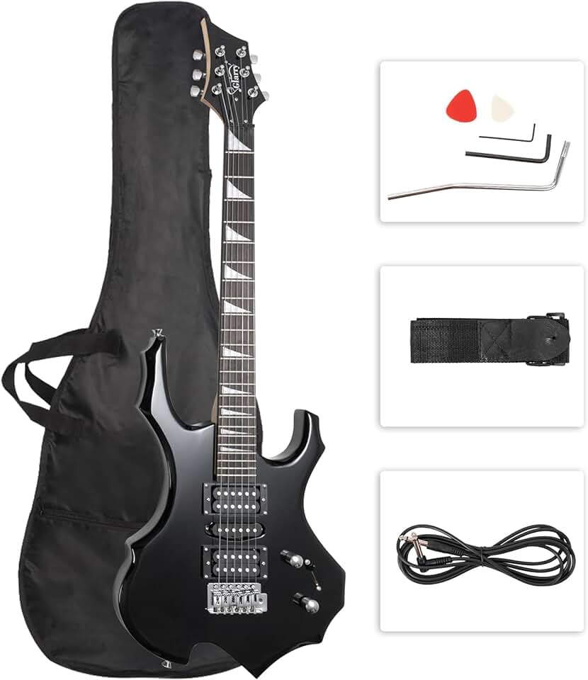 Glarry Cool Burning Fire Style Electric Guitar Christmas gift for Beginner Guitar Lover with Accessories Pack (Black)