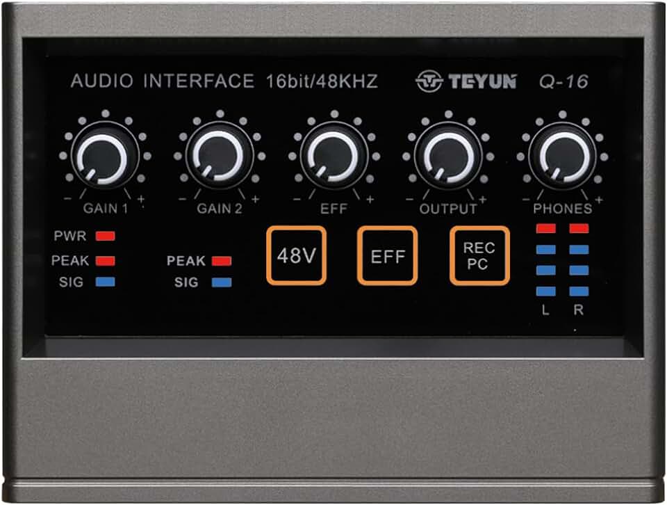 Q-16 Professional Audio Interface USB Recording Sound Card with 16 bit/48 kHz