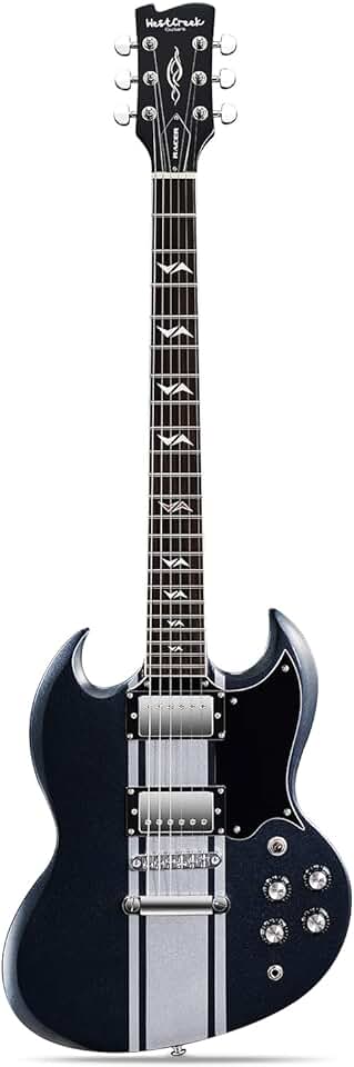 WestCreek RACER Solid Body Electric Guitar, Double Cut guitar, Rounded End Frets, Bone nut, Rosewood Fingerboard, Mahogany Body (Black GT)