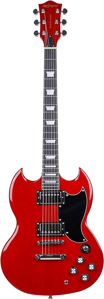 Leo Jaymz 39 Inch Double Cut Solid Body Electric Guitar – Poplar Wood Body，Maple Neck and Composite Ebony Fretboard (DC Red)