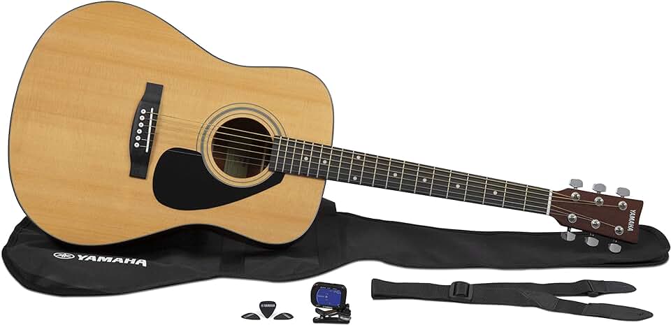 Yamaha GigMaker Deluxe Acoustic Guitar Package with FD01S Guitar, Gig Bag, Tuner, Strap and Picks – Natural