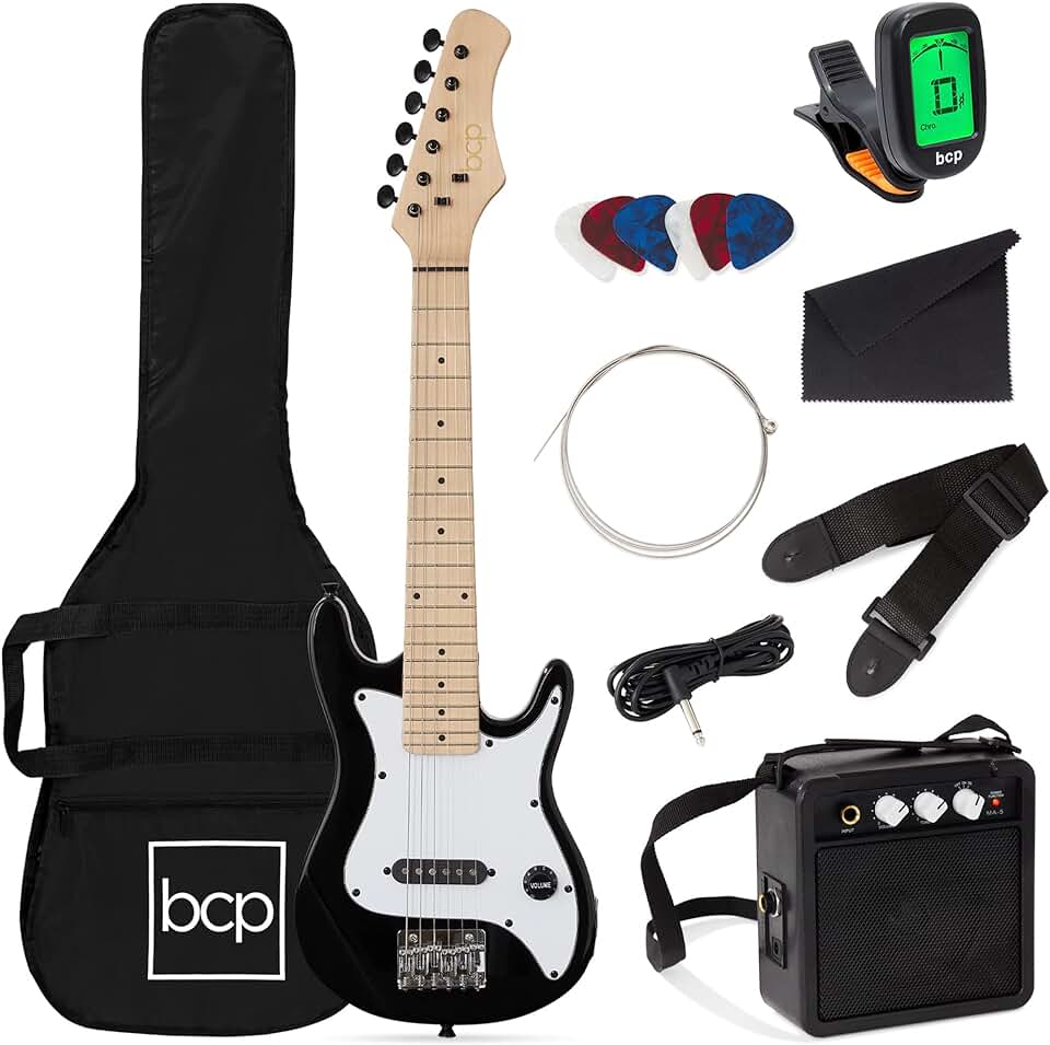 Best Choice Products 30in Kids Electric Guitar Beginner Starter Kit w/ 5W Amplifier, Strap, Gig Bag, Strings, E-Tuner, Picks – Black