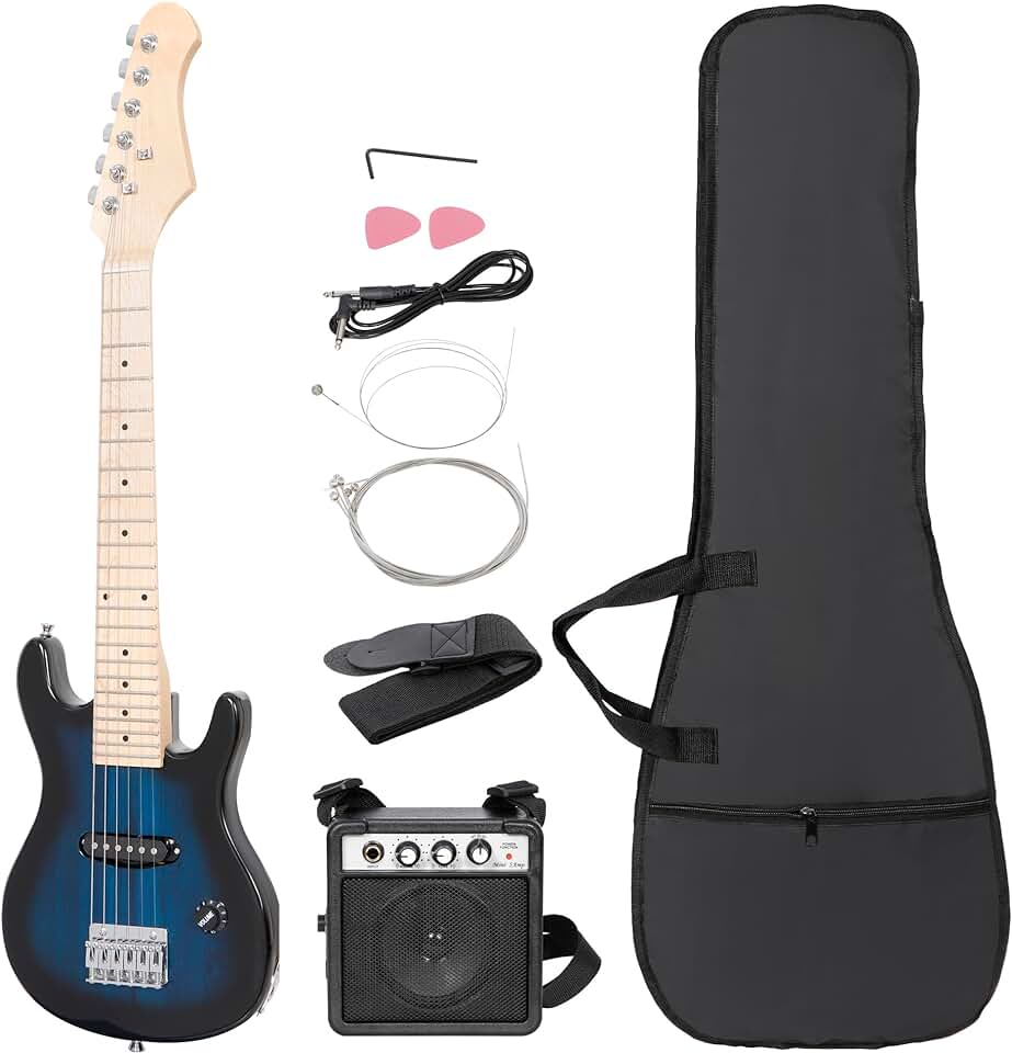 Smartxchoices 30 Inch Electric Guitar, Starter Kit for Kids with Amplifier,Picks, Gig Bag, Shoulder Strap, Cable & Accessory Kit,Solid Wood Body, Blue