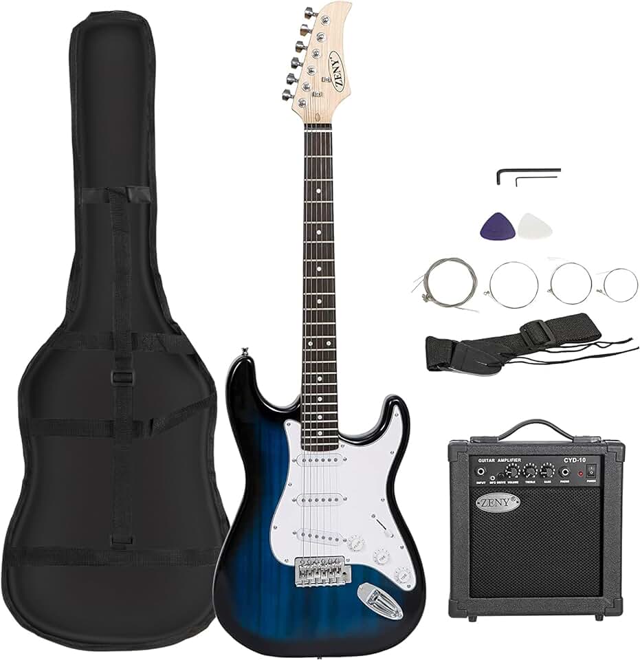 ZENY 39″ Full Size Electric Guitar with Amp, Case and Accessories Pack Beginner Starter Package, Blue Ideal Christmas Thanksgiving Holiday Gift