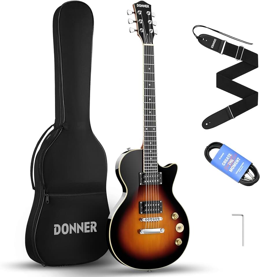 Donner 39 Inch LP Electric Guitar Solid Body Beginner Kit Sunburst Full Size, with Bag, Strap, Cable, for Beginner,DLP-124S