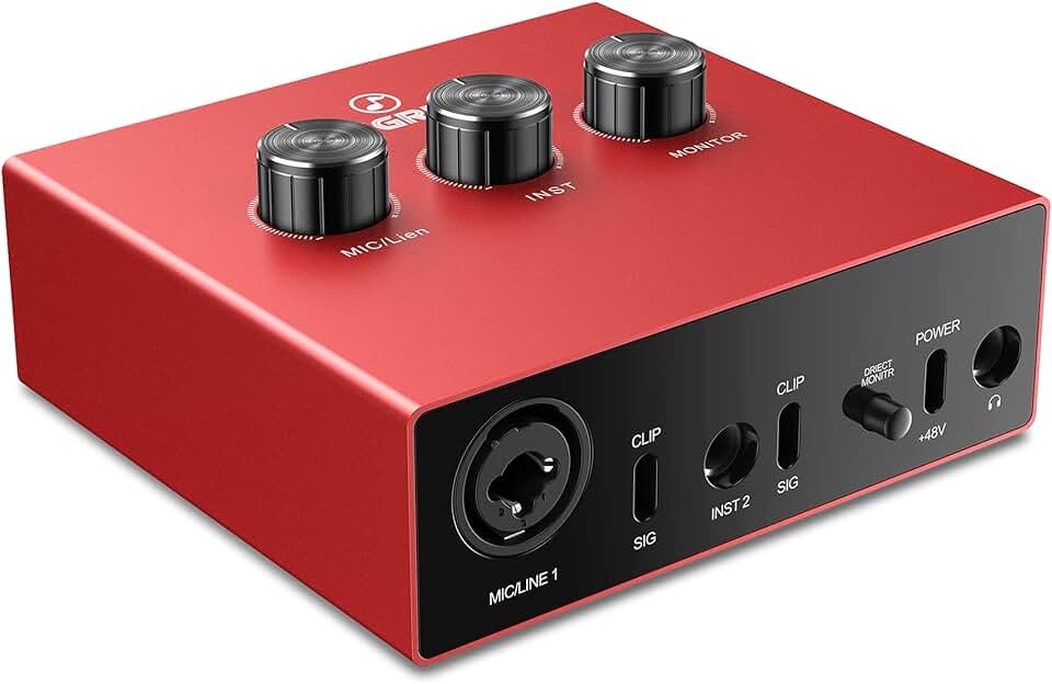 USB Audio Interface with 1x XLR/TRS 1x 1/4″ 2X RCA USB, Red