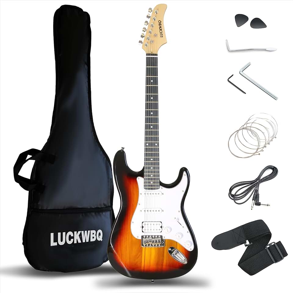 Electric Guitar Beginners Kit, Sunburst w/Aceesccories, Bag, Picks, Strap, 6 Strings, Tremolo Arm – Guitarra Electrica for Starters, Adults, Kids, Travel